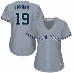 Womens Majestic New York Yankees 19 Masahiro Tanaka Replica Grey Road MLB Jersey