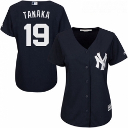 Womens Majestic New York Yankees 19 Masahiro Tanaka Replica Navy Blue Alternate MLB Jersey