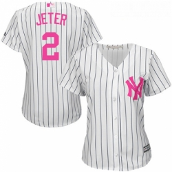 Womens Majestic New York Yankees 2 Derek Jeter Authentic White Mothers Day Cool Base MLB Jersey