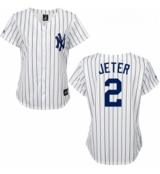Womens Majestic New York Yankees 2 Derek Jeter Authentic WhiteBlack Strip MLB Jersey