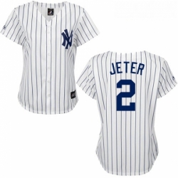 Womens Majestic New York Yankees 2 Derek Jeter Authentic WhiteBlack Strip MLB Jersey
