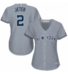 Womens Majestic New York Yankees 2 Derek Jeter Replica Grey Road MLB Jersey