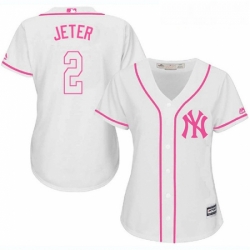 Womens Majestic New York Yankees 2 Derek Jeter Replica White Fashion Cool Base MLB Jersey