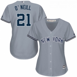 Womens Majestic New York Yankees 21 Paul ONeill Replica Grey Road MLB Jersey
