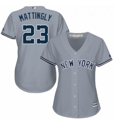 Womens Majestic New York Yankees 23 Don Mattingly Replica Grey Road MLB Jersey