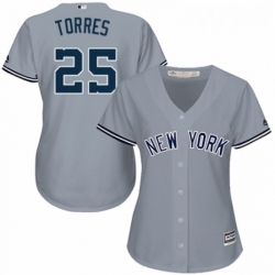 Womens Majestic New York Yankees 25 Gleyber Torres Authentic Grey Road MLB Jersey 