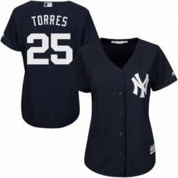 Womens Majestic New York Yankees 25 Gleyber Torres Authentic Navy Blue Alternate MLB Jersey 