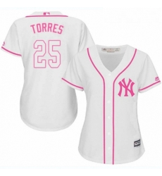 Womens Majestic New York Yankees 25 Gleyber Torres Authentic White Fashion Cool Base MLB Jersey 