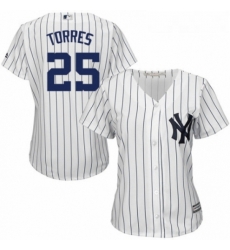 Womens Majestic New York Yankees 25 Gleyber Torres Authentic White Home MLB Jersey 