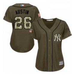 Womens Majestic New York Yankees 26 Tyler Austin Authentic Green Salute to Service MLB Jersey 