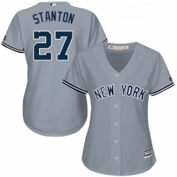 Womens Majestic New York Yankees 27 Giancarlo Stanton Authentic Grey Road MLB Jersey 