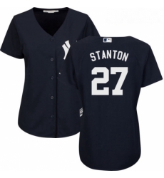 Womens Majestic New York Yankees 27 Giancarlo Stanton Authentic Navy Blue Alternate MLB Jersey 