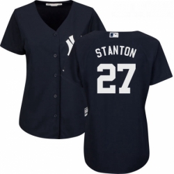 Womens Majestic New York Yankees 27 Giancarlo Stanton Authentic Navy Blue Alternate MLB Jersey 