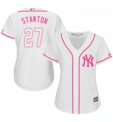 Womens Majestic New York Yankees 27 Giancarlo Stanton Authentic White Fashion Cool Base MLB Jersey 
