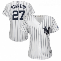 Womens Majestic New York Yankees 27 Giancarlo Stanton Authentic White Home MLB Jersey 