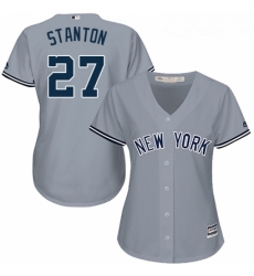 Womens Majestic New York Yankees 27 Giancarlo Stanton Replica Grey Road MLB Jersey 