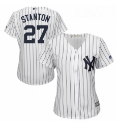 Womens Majestic New York Yankees 27 Giancarlo Stanton Replica White Home MLB Jersey 