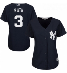 Womens Majestic New York Yankees 3 Babe Ruth Authentic Navy Blue Alternate MLB Jersey