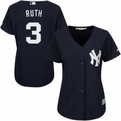 Womens Majestic New York Yankees 3 Babe Ruth Authentic Navy Blue Alternate MLB Jersey