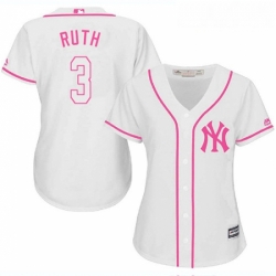 Womens Majestic New York Yankees 3 Babe Ruth Authentic White Fashion Cool Base MLB Jersey