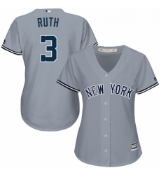 Womens Majestic New York Yankees 3 Babe Ruth Replica Grey Road MLB Jersey