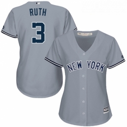 Womens Majestic New York Yankees 3 Babe Ruth Replica Grey Road MLB Jersey