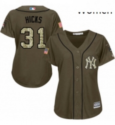 Womens Majestic New York Yankees 31 Aaron Hicks Authentic Green Salute to Service MLB Jersey