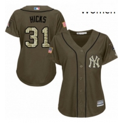 Womens Majestic New York Yankees 31 Aaron Hicks Authentic Green Salute to Service MLB Jersey