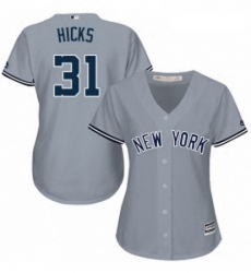Womens Majestic New York Yankees 31 Aaron Hicks Authentic Grey Road MLB Jersey