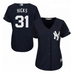 Womens Majestic New York Yankees 31 Aaron Hicks Authentic Navy Blue Alternate MLB Jersey