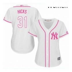 Womens Majestic New York Yankees 31 Aaron Hicks Authentic White Fashion Cool Base MLB Jersey