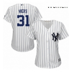 Womens Majestic New York Yankees 31 Aaron Hicks Authentic White Home MLB Jersey