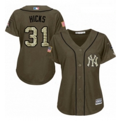 Womens Majestic New York Yankees 31 Aaron Hicks Replica Green Salute to Service MLB Jersey
