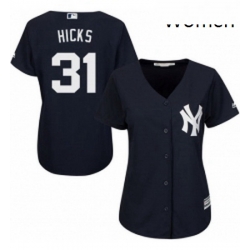 Womens Majestic New York Yankees 31 Aaron Hicks Replica Navy Blue Alternate MLB Jersey