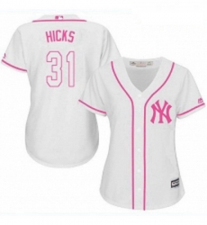 Womens Majestic New York Yankees 31 Aaron Hicks Replica White Fashion Cool Base MLB Jersey