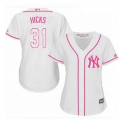 Womens Majestic New York Yankees 31 Aaron Hicks Replica White Fashion Cool Base MLB Jersey