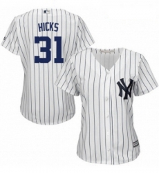 Womens Majestic New York Yankees 31 Aaron Hicks Replica White Home MLB Jersey
