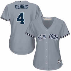 Womens Majestic New York Yankees 4 Lou Gehrig Replica Grey Road MLB Jersey