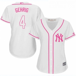 Womens Majestic New York Yankees 4 Lou Gehrig Replica White Fashion Cool Base MLB Jersey