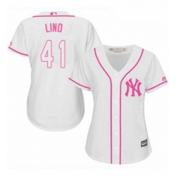 Womens Majestic New York Yankees 41 Adam Lind Authentic White Fashion Cool Base MLB Jersey 