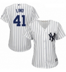 Womens Majestic New York Yankees 41 Adam Lind Authentic White Home MLB Jersey 