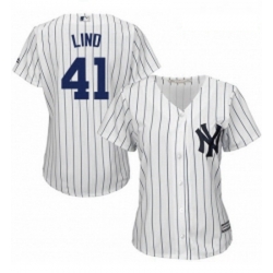 Womens Majestic New York Yankees 41 Adam Lind Authentic White Home MLB Jersey 