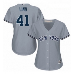 Womens Majestic New York Yankees 41 Adam Lind Replica Grey Road MLB Jersey 