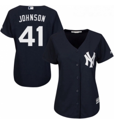 Womens Majestic New York Yankees 41 Randy Johnson Authentic Navy Blue Alternate MLB Jersey