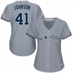 Womens Majestic New York Yankees 41 Randy Johnson Replica Grey Road MLB Jersey