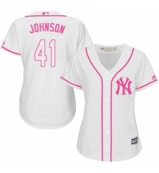 Womens Majestic New York Yankees 41 Randy Johnson Replica White Fashion Cool Base MLB Jersey