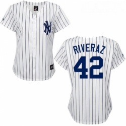 Womens Majestic New York Yankees 42 Mariano Rivera Authentic WhiteBlack Strip MLB Jersey
