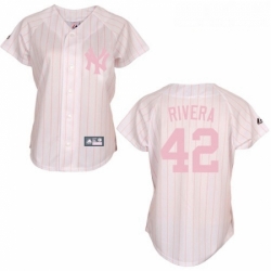 Womens Majestic New York Yankees 42 Mariano Rivera Authentic WhitePink Strip MLB Jersey