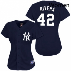 Womens Majestic New York Yankees 42 Mariano Rivera Replica Navy Blue MLB Jersey