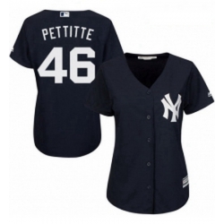 Womens Majestic New York Yankees 46 Andy Pettitte Replica Navy Blue Alternate MLB Jersey